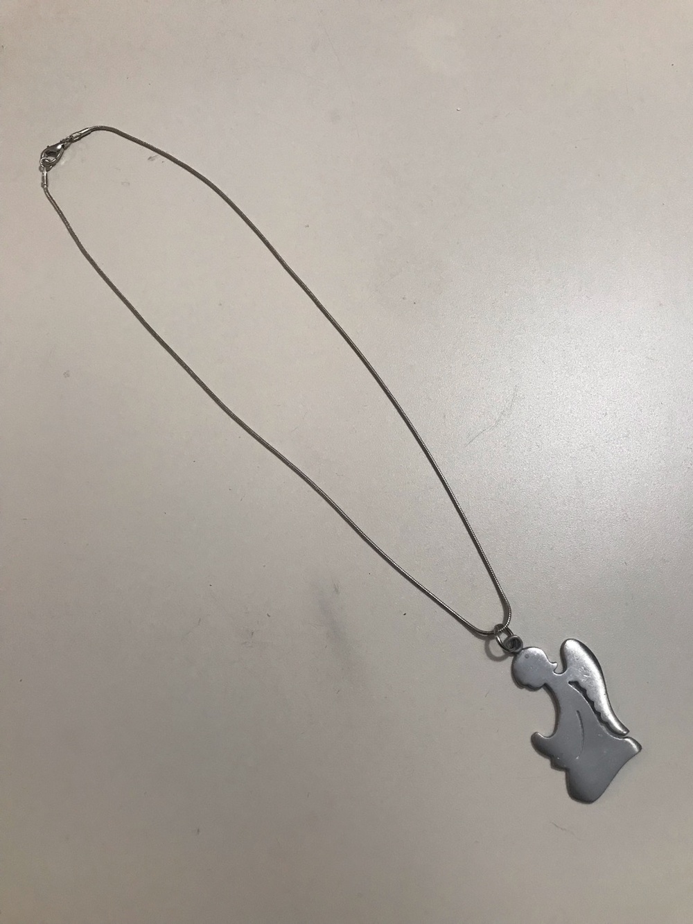 Silver Tone Snake Chain Sweden Angel Dainty Necklace 18”